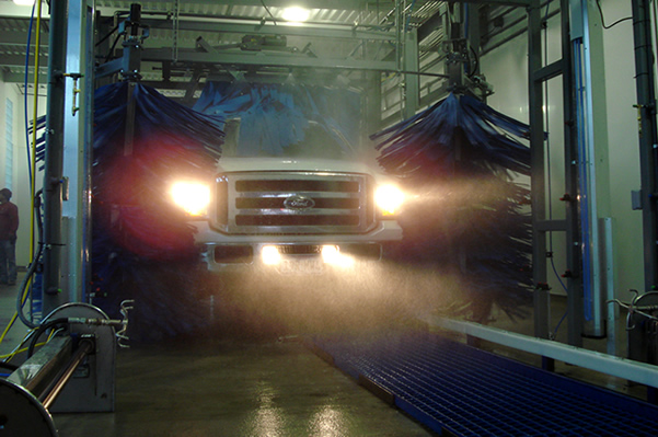 Custom Blue Fiberglass Grating Trench Cover at Blue Wave Car Wash in Texas Locations